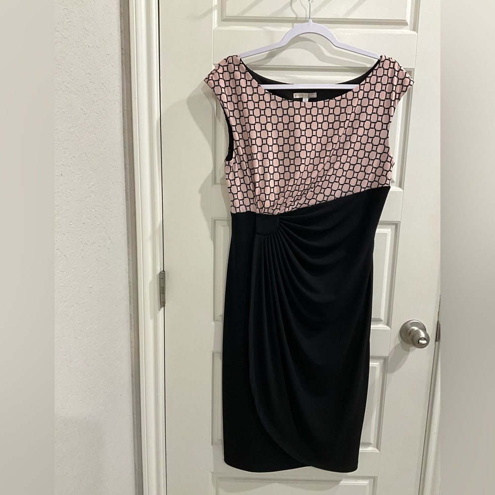 Signature Studio Pink Geometric Bodice and Black Draped Midi Dress